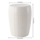 Owen 17.8 in. Modern Minimalist Grid Textured Barrel Ceramic Indoor/Outdoor Garden Stool and Accent Table - Matte Cream
