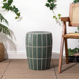 Owen 17.8 in. Modern Minimalist Grid Textured Barrel Ceramic Indoor/Outdoor Garden Stool and Accent Table - Matte Sage Green