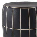 Owen 17.8 in. Modern Minimalist Grid Textured Barrel Ceramic Indoor/Outdoor Garden Stool and Accent Table - Matte Black