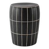 Owen 17.8 in. Modern Minimalist Grid Textured Barrel Ceramic Indoor/Outdoor Garden Stool and Accent Table - Matte Black