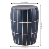 Owen 17.8 in. Modern Minimalist Grid Textured Barrel Ceramic Indoor/Outdoor Garden Stool and Accent Table - Matte Navy