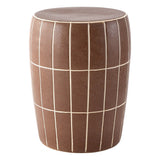 Owen 17.8 in. Modern Minimalist Grid Textured Barrel Ceramic Indoor/Outdoor Garden Stool and Accent Table - Matte Brown