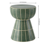 Clara 17.5 in. Modern Minimalist Grid Hourglass Ceramic Indoor/Outdoor Garden Stool and Accent Table - Matte Sage Green