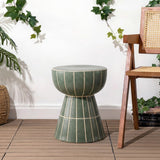 Clara 17.5 in. Modern Minimalist Grid Hourglass Ceramic Indoor/Outdoor Garden Stool and Accent Table - Matte Sage Green