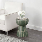 Clara 17.5 in. Modern Minimalist Grid Hourglass Ceramic Indoor/Outdoor Garden Stool and Accent Table - Matte Sage Green