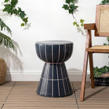Clara 17.5 in. Modern Minimalist Grid Hourglass Ceramic Indoor/Outdoor Garden Stool and Accent Table - Matte Navy