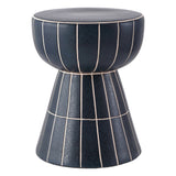 Clara 17.5 in. Modern Minimalist Grid Hourglass Ceramic Indoor/Outdoor Garden Stool and Accent Table - Matte Navy