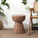 Clara 17.5 in. Modern Minimalist Grid Hourglass Ceramic Indoor/Outdoor Garden Stool and Accent Table - Matte Brown