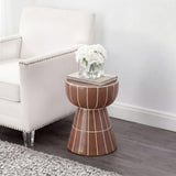 Clara 17.5 in. Modern Minimalist Grid Hourglass Ceramic Indoor/Outdoor Garden Stool and Accent Table - Matte Brown