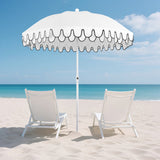 Horizon 6.5 ft. Classic MidCentury Scalloped Fringe Market Beach Umbrella