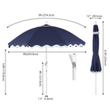 Marina 8 ft. Classic Bohemian Scalloped Market Patio Umbrella with Auto-Tilt Crank Wind Vent and UV Protection