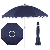 Marina 8 ft. Classic Bohemian Scalloped Market Patio Umbrella with Auto-Tilt Crank Wind Vent and UV Protection