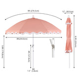 Marina 8 ft. Classic Bohemian Scalloped Market Patio Umbrella with Auto-Tilt Crank Wind Vent and UV Protection