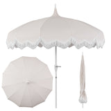Delphine 8 ft. Classic Bohemian Fringe Pagoda Market Patio Umbrella with Auto-Tilt Crank Wind Vent and UV Protection