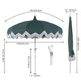 Delphine 8 ft. Classic Bohemian Fringe Pagoda Market Patio Umbrella with Auto-Tilt Crank Wind Vent and UV Protection