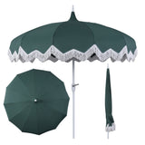 Delphine 8 ft. Classic Bohemian Fringe Pagoda Market Patio Umbrella with Auto-Tilt Crank Wind Vent and UV Protection