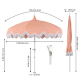 Delphine 8 ft. Classic Bohemian Fringe Pagoda Market Patio Umbrella with Auto-Tilt Crank Wind Vent and UV Protection