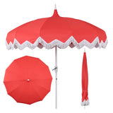 Delphine 8 ft. Classic Bohemian Fringe Pagoda Market Patio Umbrella with Auto-Tilt Crank Wind Vent and UV Protection