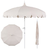 Maren 8 ft. Classic Coastal Scalloped Lotus Pagoda Market Patio Umbrella with Auto-Tilt Crank Wind Vent and UV Protection
