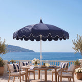 Maren 8 ft. Classic Coastal Scalloped Lotus Pagoda Market Patio Umbrella with Auto-Tilt Crank Wind Vent and UV Protection