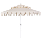 Fletcher 8.5 ft. Coastal Double-Tiered Castle Market Patio Umbrella with Auto-Tilt Crank Wind Vent and UV Protection