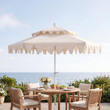 Fletcher 8.5 ft. Coastal Double-Tiered Castle Market Patio Umbrella with Auto-Tilt Crank Wind Vent and UV Protection