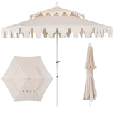 Fletcher 8.5 ft. Coastal Double-Tiered Castle Market Patio Umbrella with Auto-Tilt Crank Wind Vent and UV Protection