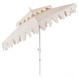 Fletcher 8.5 ft. Coastal Double-Tiered Castle Market Patio Umbrella with Auto-Tilt Crank Wind Vent and UV Protection