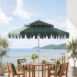 Fletcher 8.5 ft. Coastal Double-Tiered Castle Market Patio Umbrella with Auto-Tilt Crank Wind Vent and UV Protection