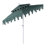 Fletcher 8.5 ft. Coastal Double-Tiered Castle Market Patio Umbrella with Auto-Tilt Crank Wind Vent and UV Protection