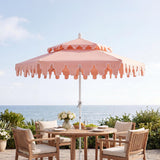 Fletcher 8.5 ft. Coastal Double-Tiered Castle Market Patio Umbrella with Auto-Tilt Crank Wind Vent and UV Protection
