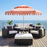 Fletcher 8.5 ft. Coastal Double-Tiered Castle Market Patio Umbrella with Auto-Tilt Crank Wind Vent and UV Protection