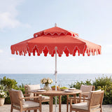 Fletcher 8.5 ft. Coastal Double-Tiered Castle Market Patio Umbrella with Auto-Tilt Crank Wind Vent and UV Protection