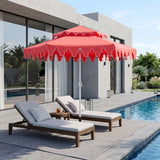 Fletcher 8.5 ft. Coastal Double-Tiered Castle Market Patio Umbrella with Auto-Tilt Crank Wind Vent and UV Protection
