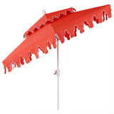 Fletcher 8.5 ft. Coastal Double-Tiered Castle Market Patio Umbrella with Auto-Tilt Crank Wind Vent and UV Protection