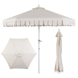 Dexter 8.5 ft. Classic Castle Scalloped Market Patio Umbrella with Auto-Tilt Crank Wind Vent and UV Protection