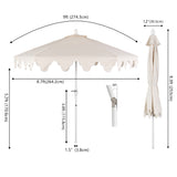 Valen 9 ft. Bohemian Coastal Lotus Scallop Market Patio Umbrella with Auto-Tilt Crank Wind Vent and UV Protection