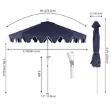 Valen 9 ft. Bohemian Coastal Lotus Scallop Market Patio Umbrella with Auto-Tilt Crank Wind Vent and UV Protection