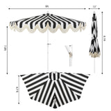 Beverly 9 ft. Designer Classic Scalloped Fringe Half Market Patio Umbrella