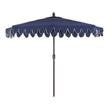 Terrace Arc 9 ft. Classic MidCentury Scalloped Fringe Market Patio Half Umbrella with CrankTilt Button and UV Protection