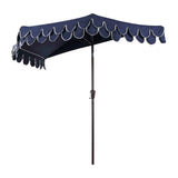 Terrace Arc 9 ft. Classic MidCentury Scalloped Fringe Market Patio Half Umbrella with CrankTilt Button and UV Protection
