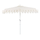 Terrace Arc 9 ft. Classic MidCentury Scalloped Fringe Market Patio Half Umbrella with CrankTilt Button and UV Protection