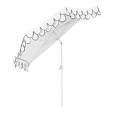 Terrace Arc 9 ft. Classic MidCentury Scalloped Fringe Market Patio Half Umbrella with CrankTilt Button and UV Protection