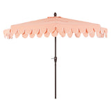Terrace Arc 9 ft. Classic MidCentury Scalloped Fringe Market Patio Half Umbrella with CrankTilt Button and UV Protection