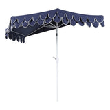 Terrace Arc 9 ft. Classic MidCentury Scalloped Fringe Market Patio Half Umbrella with CrankTilt Button and UV Protection