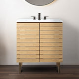 Aubert Thick Linear Slat Modern Farmhouse 2-Shelf Bath Vanity Cabinet Only (Sink Basin not Included)