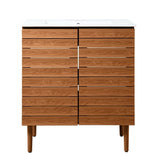 Aubert Thick Linear Slat Modern Farmhouse 2-Shelf Bath Vanity Cabinet Only (Sink Basin not Included)