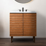 Aubert Thick Linear Slat Modern Farmhouse 2-Shelf Bath Vanity Cabinet Only (Sink Basin not Included)