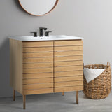 Aubert Thick Linear Slat Modern Farmhouse 2-Shelf Bath Vanity Cabinet Only (Sink Basin not Included)