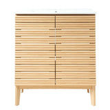 Calandre Thin Linear Slat Modern Farmhouse 2-Shelf Bath Vanity Cabinet Only (Sink Basin not Included)